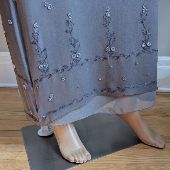 Vintage Y2K Phoebe Maxi Dress Gray Beaded Fairycore Regency Prom Size 10P - Picture 5 of 14